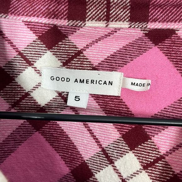 NEW Good American Cropped Shirt Women's Plus Size 5 (2X) Pink Plaid Pockets - Picture 8 of 8